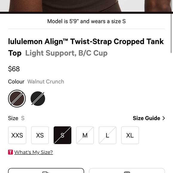 lululemon Align™ Twist-Strap Cropped Tank Top B/C Cup Size Small Walnut Crunch - Picture 2 of 6